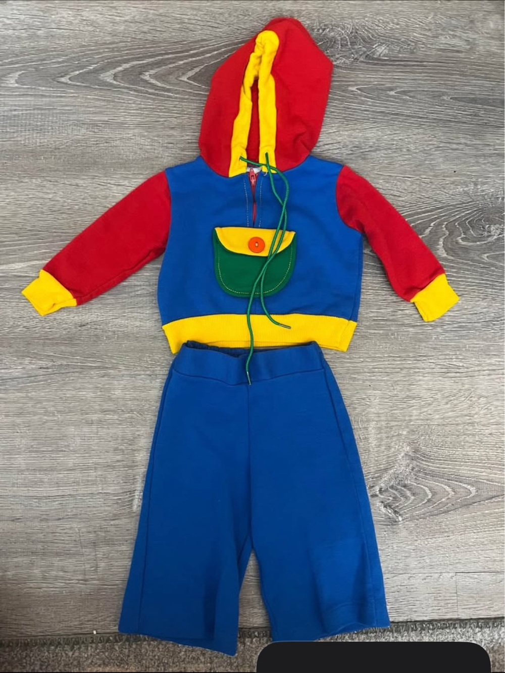 Vintage 12-18M tracksuit  Colorblock Hoodie & Pants  Set - Blue/Red/Yellow